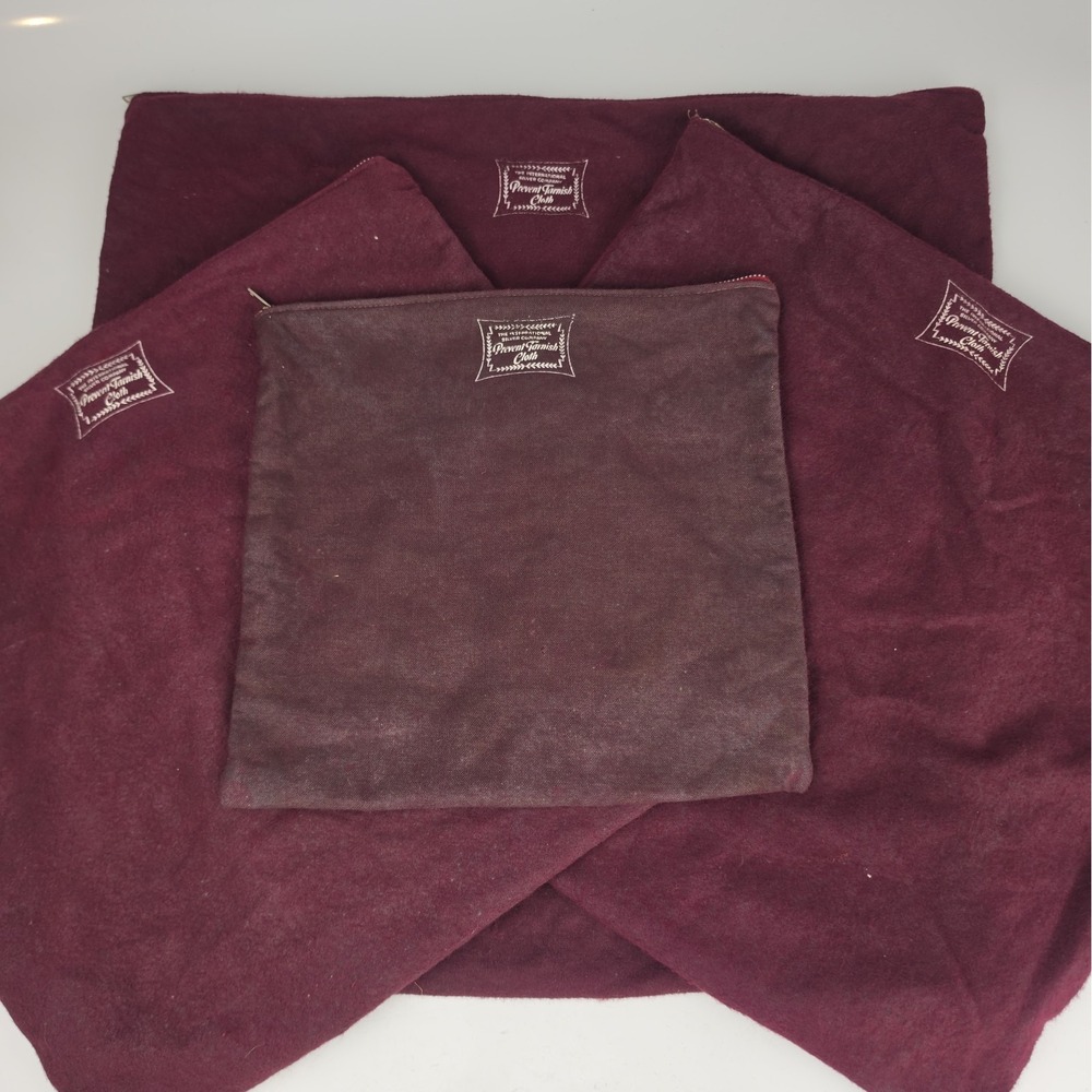 Vtg Anti Tarnish Silver Storage Cloth Zippered Bags Lot of 4 Maroon 18" 14" 10"
